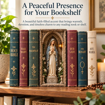 🔥🙏 Virgin Mary Lighted Book Nook – Sacred Chapel Bookshelf Decor
