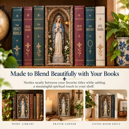 🔥🙏 Virgin Mary Lighted Book Nook – Sacred Chapel Bookshelf Decor