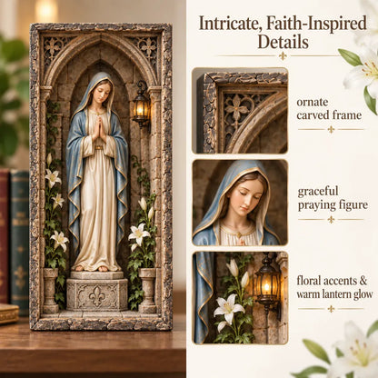 🔥🙏 Virgin Mary Lighted Book Nook – Sacred Chapel Bookshelf Decor
