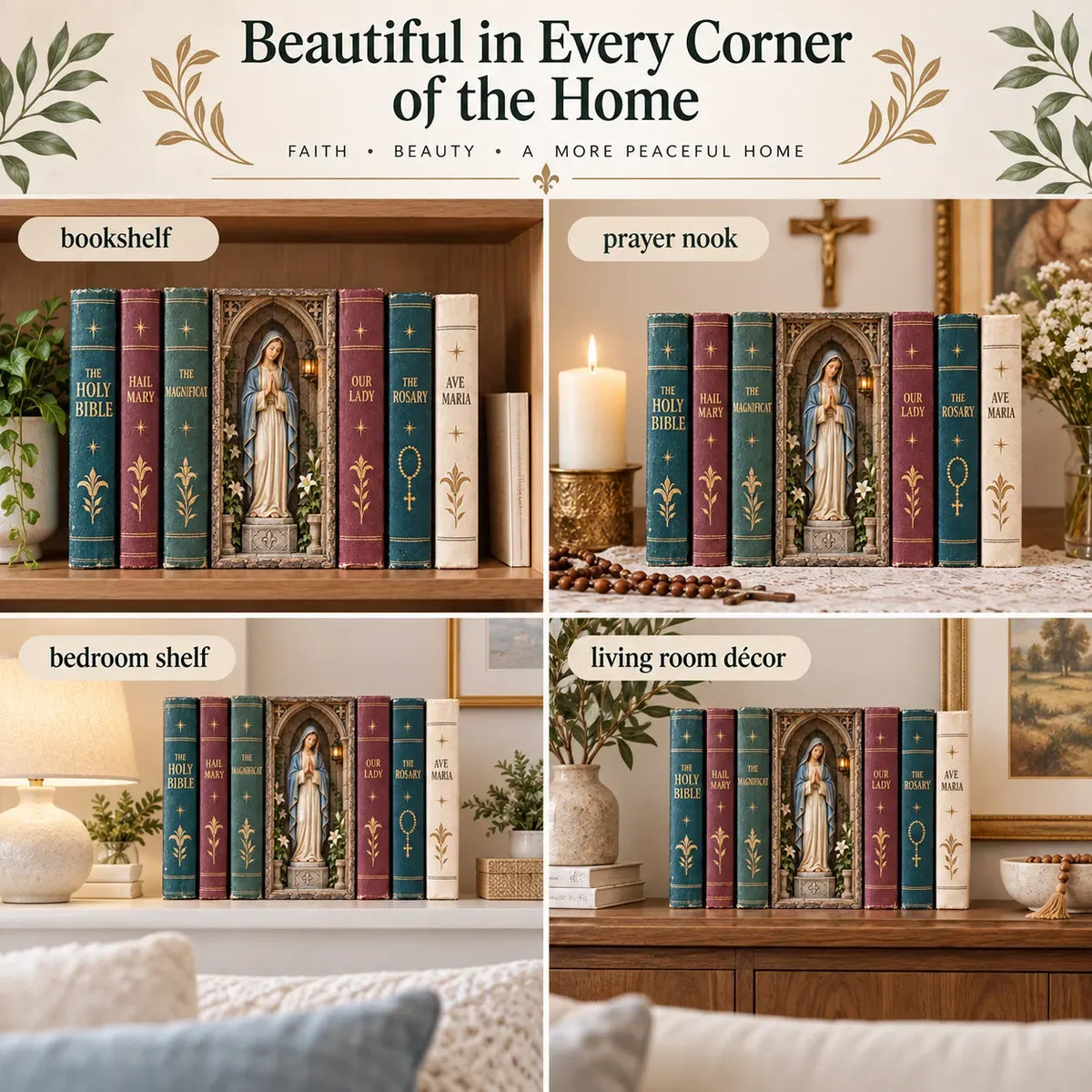 🔥🙏 Virgin Mary Lighted Book Nook – Sacred Chapel Bookshelf Decor