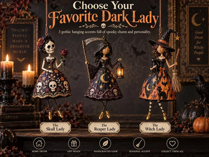 🖤 Midnight Ladies™ Gothic Halloween Hanging Decor | 3 Spooky Character Styles for Porches, Entryways & Indoor Displays 🎃