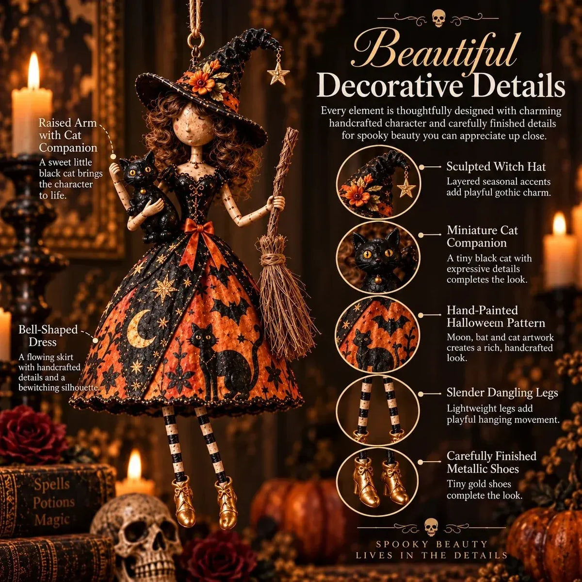 🖤 Midnight Ladies™ Gothic Halloween Hanging Decor | 3 Spooky Character Styles for Porches, Entryways & Indoor Displays 🎃