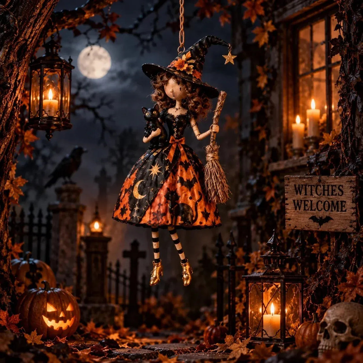 🖤 Midnight Ladies™ Gothic Halloween Hanging Decor | 3 Spooky Character Styles for Porches, Entryways & Indoor Displays 🎃
