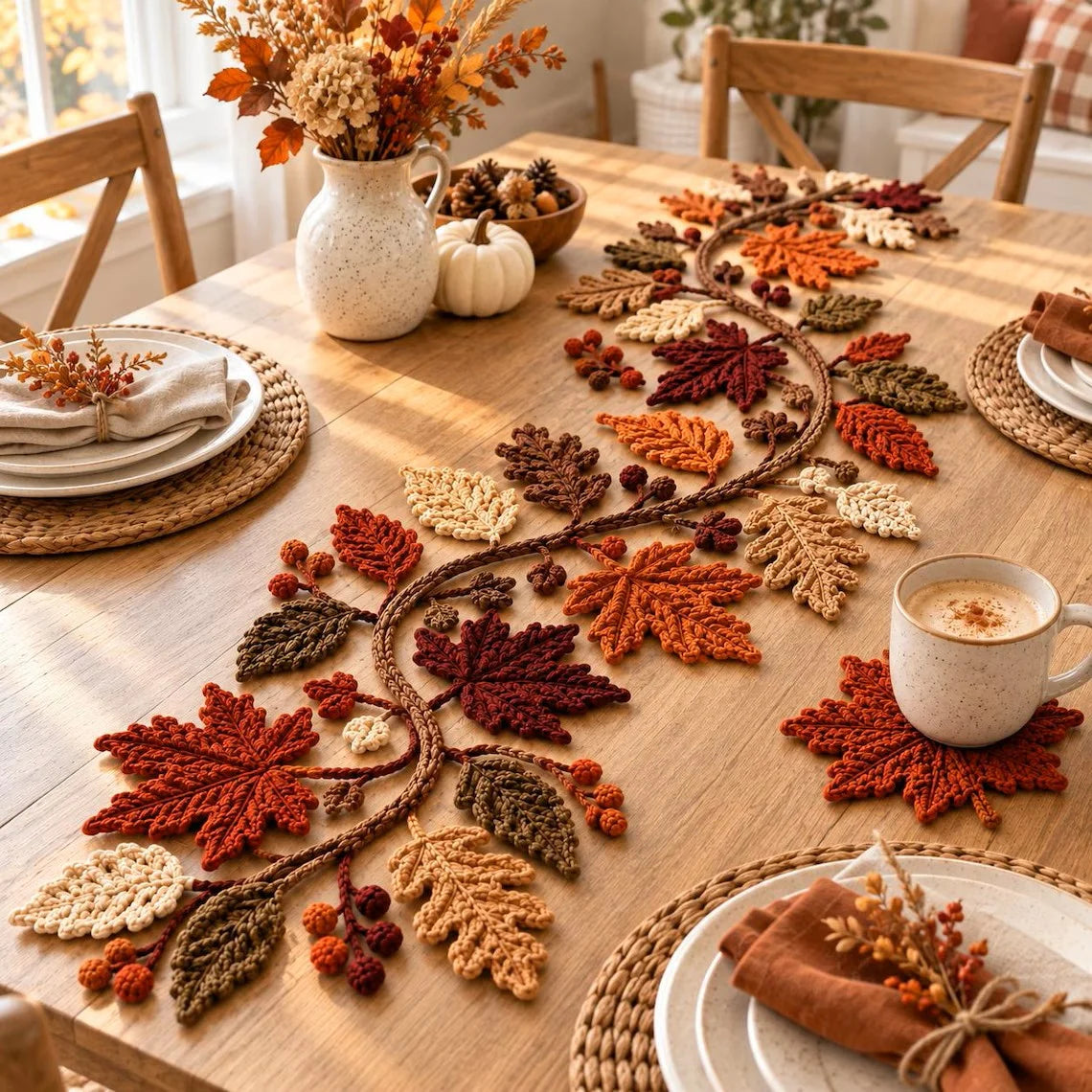 🍂 Autumn Leaf Table Runner | Fall Thanksgiving Dining Table Centerpiece Decor 🦃