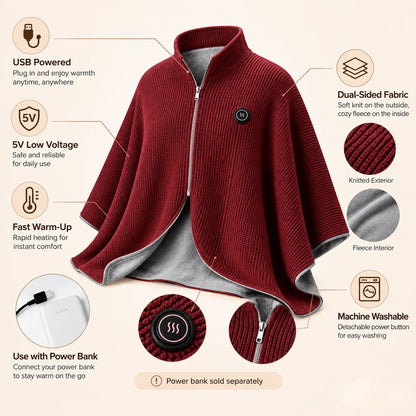 Wearable Heated Shawl 3 Heat Levels Portable Thermal Wrap