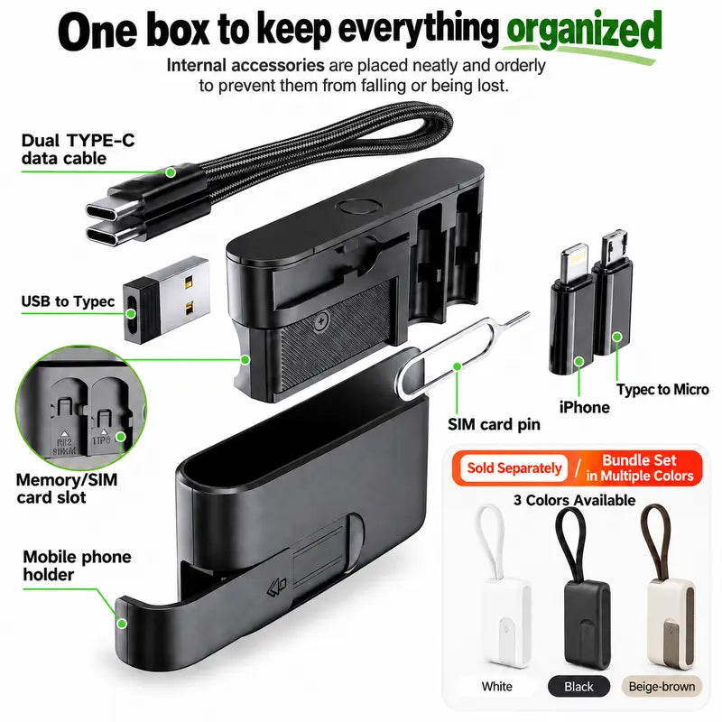 🔌Last Day 49% OFF –  Pocket Travel Cable Kit – Usb-c Cable, 3 Adapters, Sim/tf Storage & Phone Stand