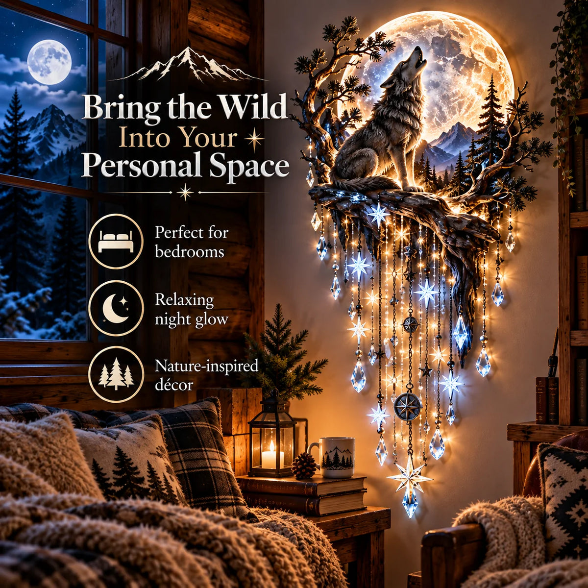 🐺🌕 Wolf Howling Moon Starfall Wall Light – Bring The Wild Home