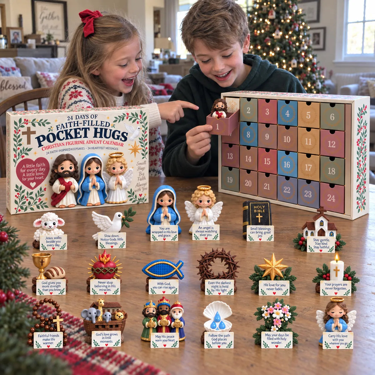 ⏳ Last Day 49% OFF – ✝️ 24 Days of Faith-Filled Pocket Hugs™ Advent Calendar | 24 Unique Hand-Painted Christian Keepsakes with Matching Encouragement Cards & No Repeated Designs 🎁