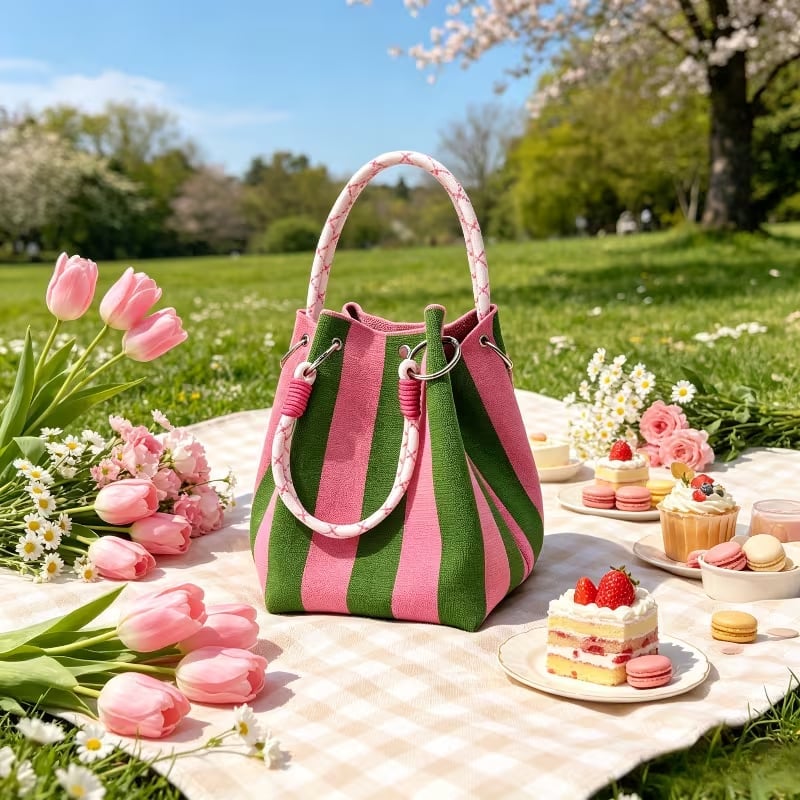 🏆👜 Limited-Time Sale: 43% OFF 🌴 Boho Striped Knit Bucket Handbag for Women – Handmade Summer Beach Shoulder Bag