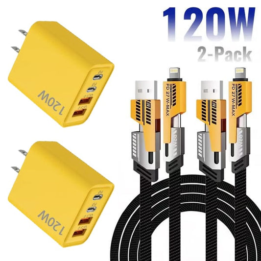 ⚡Buy 1 Get 1 Free（2 Pcs）🔥Portable Fast Charger, Type C/USB A Dual Ports Adapter,4 in 1 Fast Charging Cable & Data Sync
