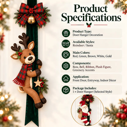 Christmas Door Bow with Reindeer and Santa Claus Decoration – Festive Holiday Door Decor 🎄