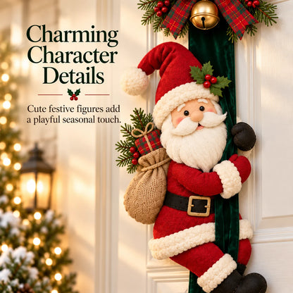 Christmas Door Bow with Reindeer and Santa Claus Decoration – Festive Holiday Door Decor 🎄