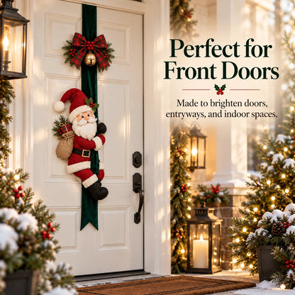 Christmas Door Bow with Reindeer and Santa Claus Decoration – Festive Holiday Door Decor 🎄