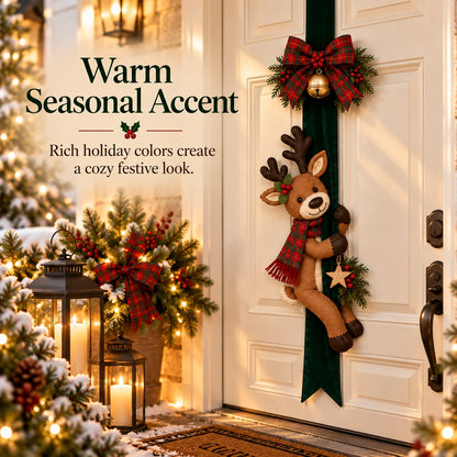 Christmas Door Bow with Reindeer and Santa Claus Decoration – Festive Holiday Door Decor 🎄