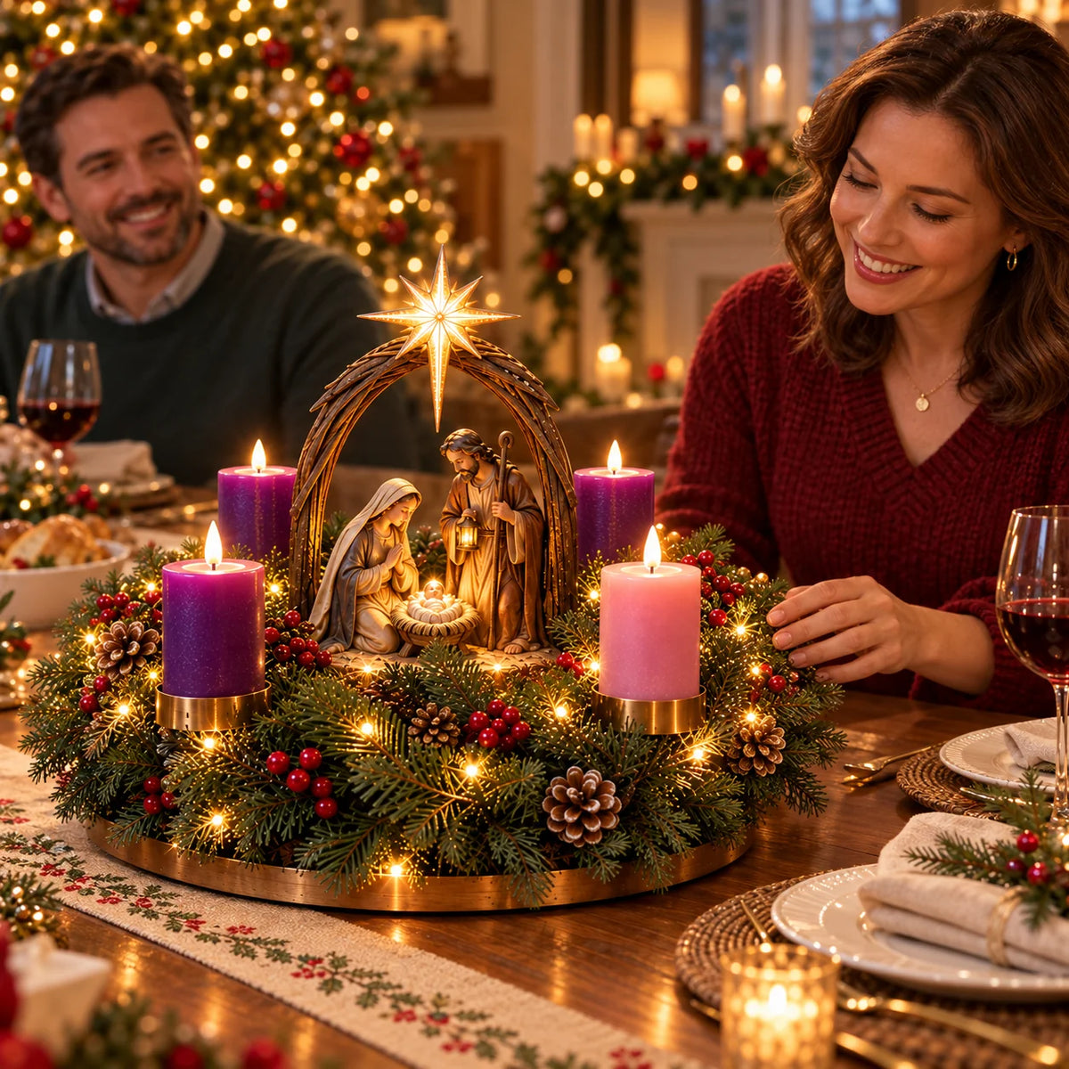 ✝️ Lighted Nativity Advent Wreath – A Sacred 4-week Christmas Tradition🕯️