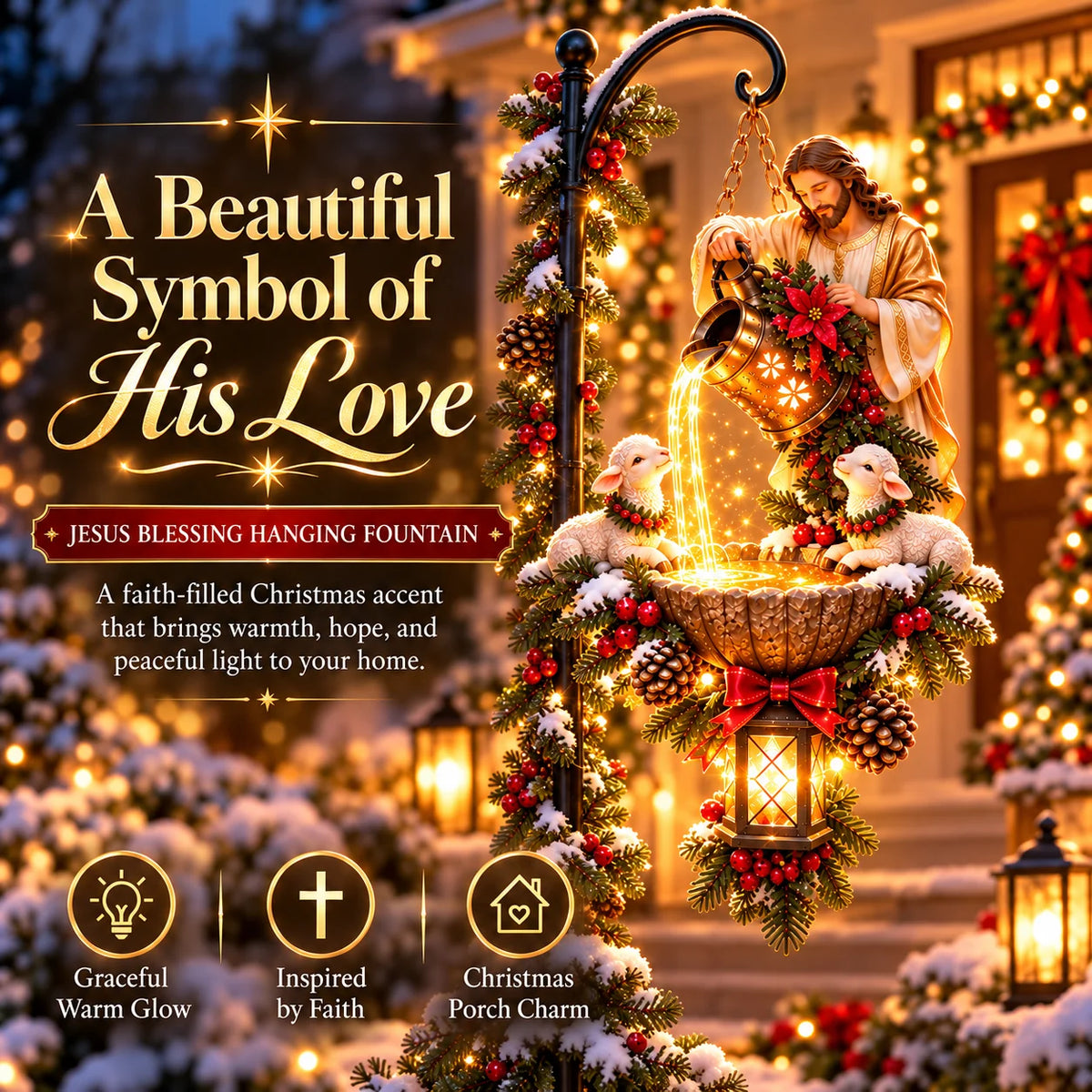 🔥last Day 50% Off-✝️✨ Jesus Blessing Hanging Fountain – Lighted Christian Christmas Garden Decor