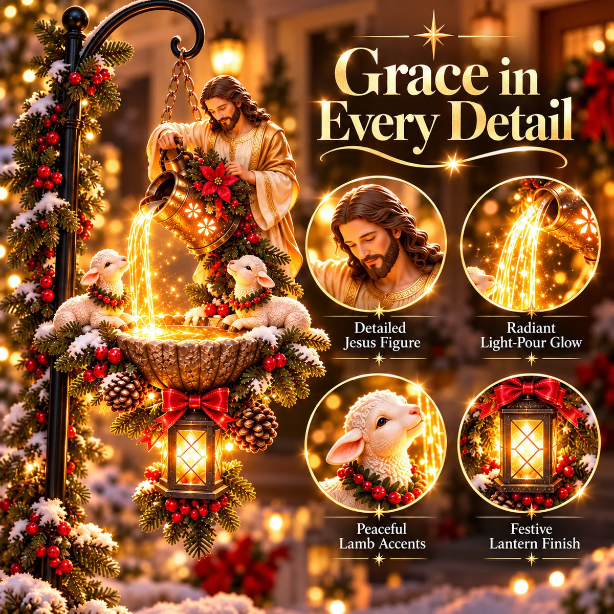 🔥last Day 50% Off-✝️✨ Jesus Blessing Hanging Fountain – Lighted Christian Christmas Garden Decor