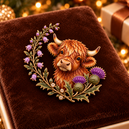 Highland Cow & Thistle 🏴󠁧󠁢󠁳󠁣󠁴󠁿 Scottish Heritage Enamel Brooch