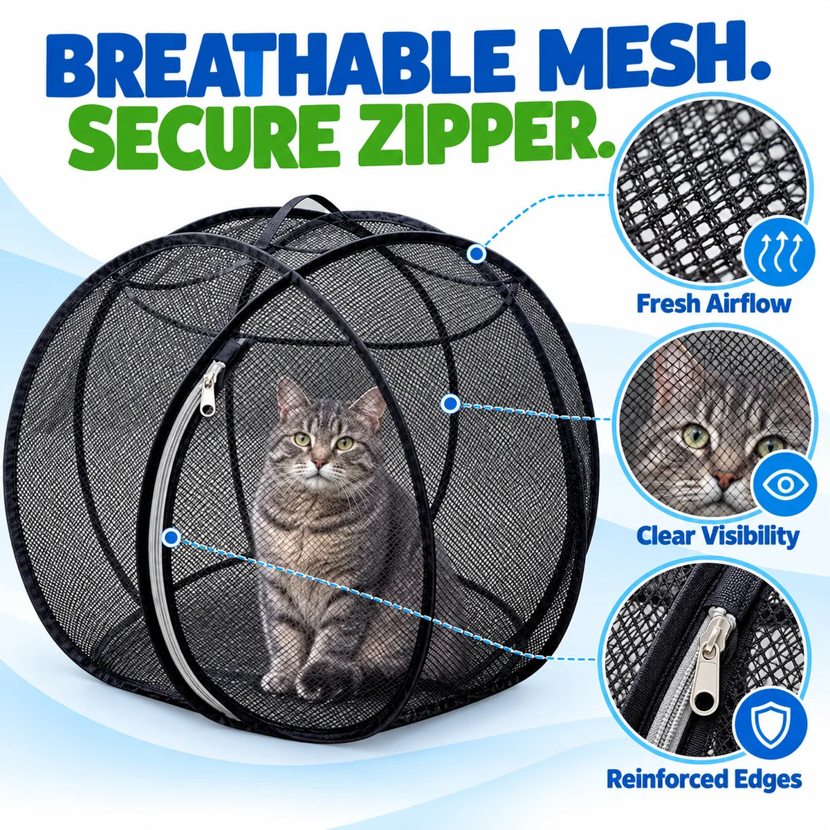 🐱🌿 Freshair Cat Haven™ – Pop-up Mesh Playpen
