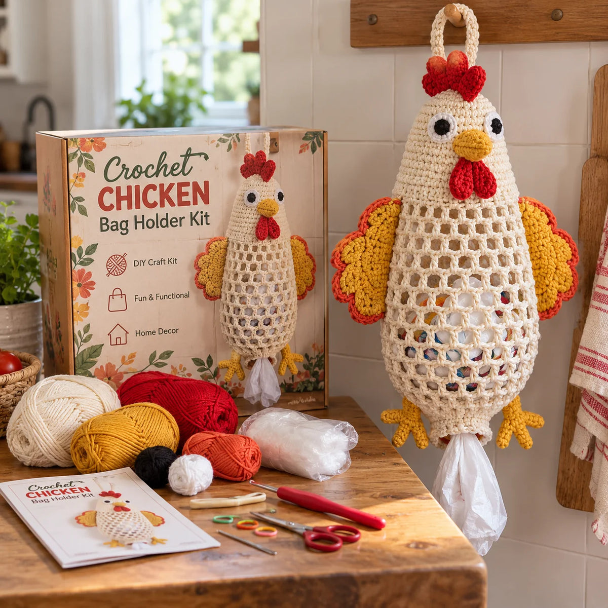 Crochet Animal Bag Holder Diy Kit – Cute & Functional Hanging Storage Craft Kit