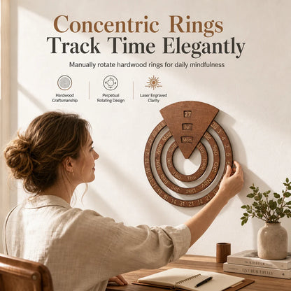 📢📢49% OFF !! ⏰Circular Wooden Rotating Perpetual Calendar Wall Hanging Decoration