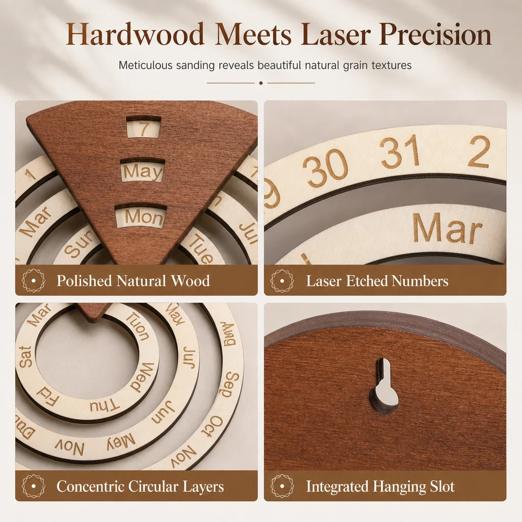 📢📢49% OFF !! ⏰Circular Wooden Rotating Perpetual Calendar Wall Hanging Decoration