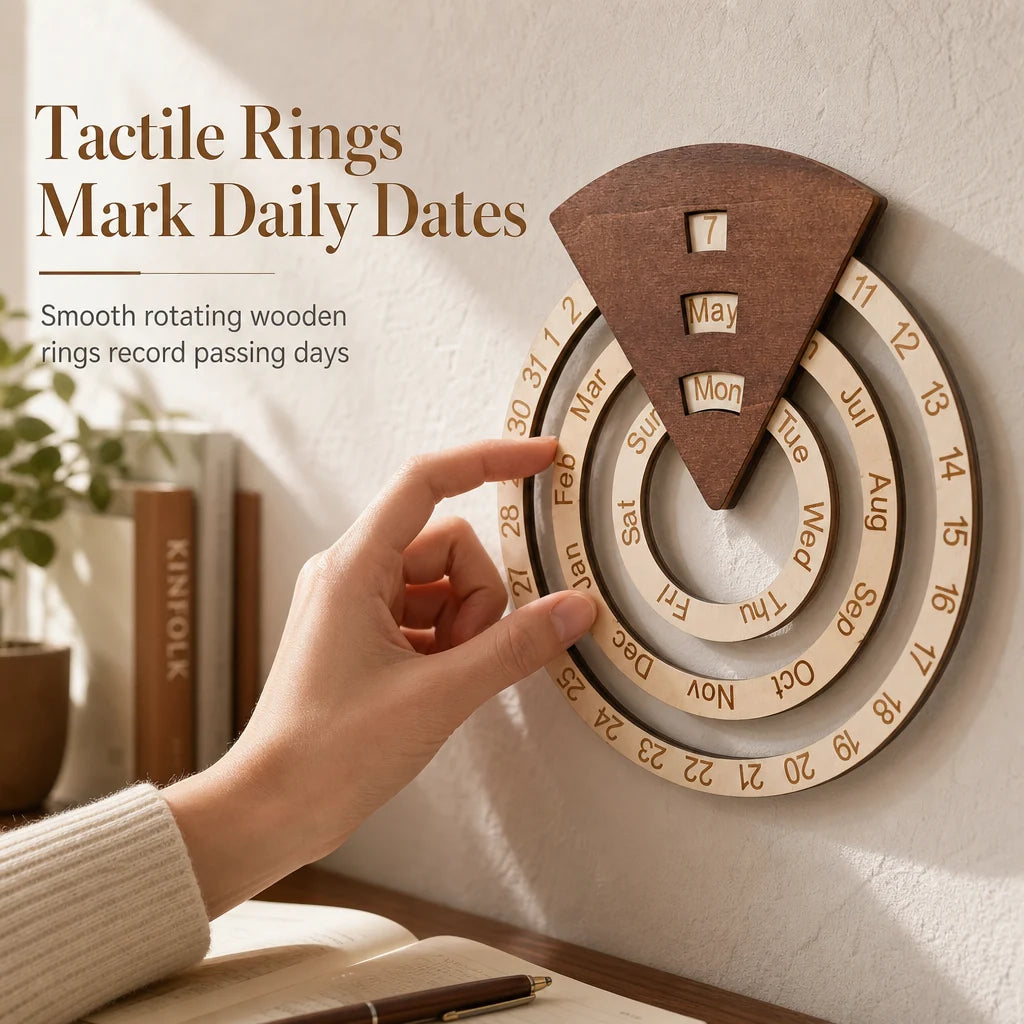 📢📢49% OFF !! ⏰Circular Wooden Rotating Perpetual Calendar Wall Hanging Decoration