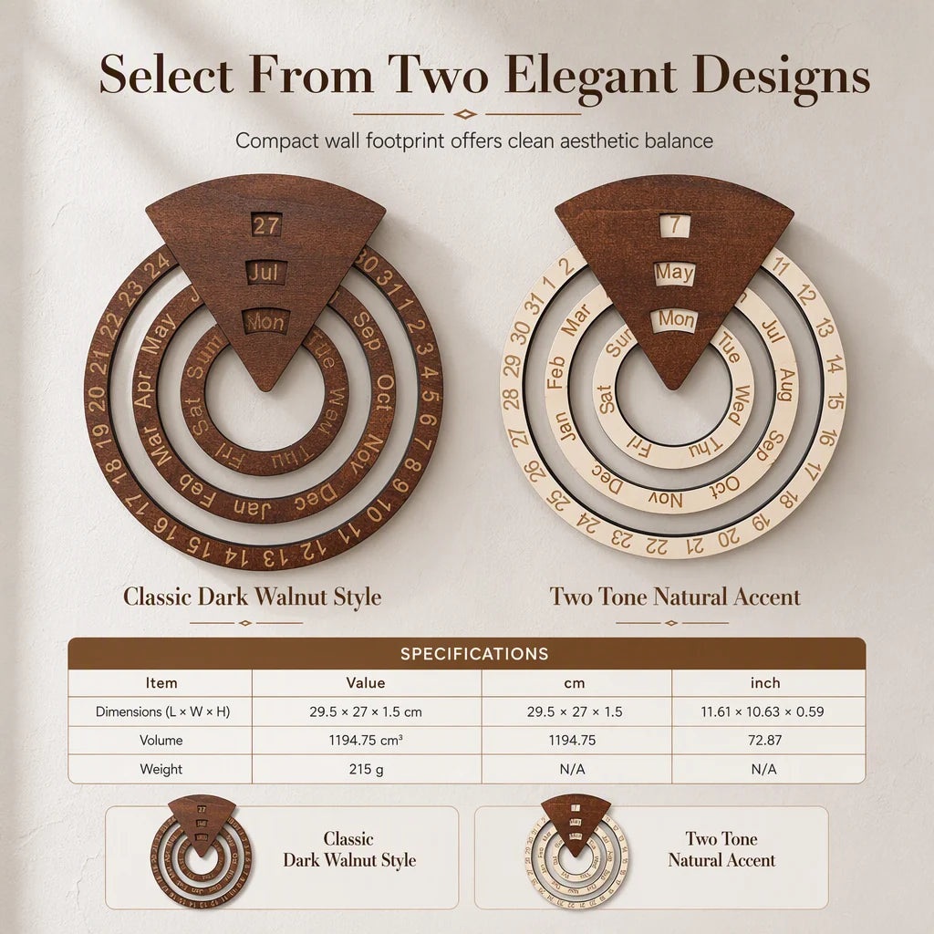 📢📢49% OFF !! ⏰Circular Wooden Rotating Perpetual Calendar Wall Hanging Decoration