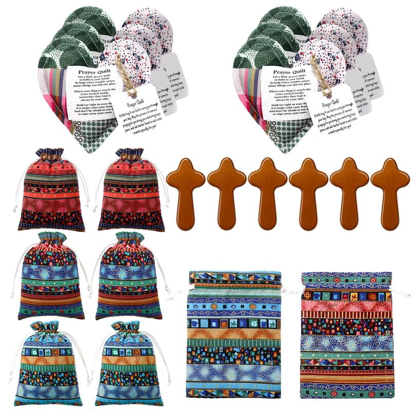 ✝️pocket Prayer Quilt Set | Mini Handmade Prayer Blankets With Cross & Drawstring Bag Christian Gifts
