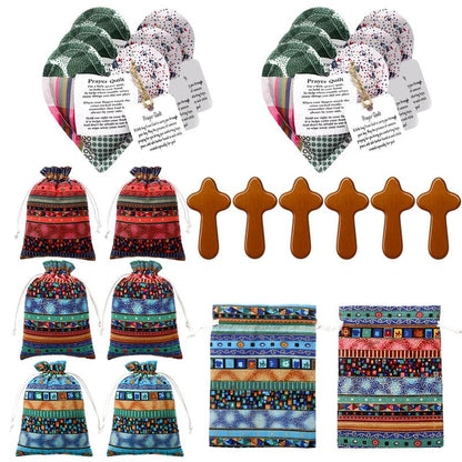 ✝️pocket Prayer Quilt Set | Mini Handmade Prayer Blankets With Cross & Drawstring Bag Christian Gifts