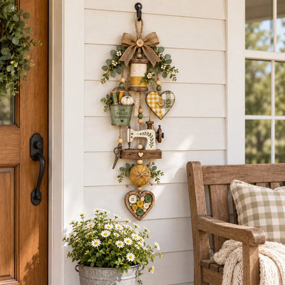 🧵✨ Rustic Wooden Sewing - Themed Hanging Ornament With Remote Control Fairy Lights