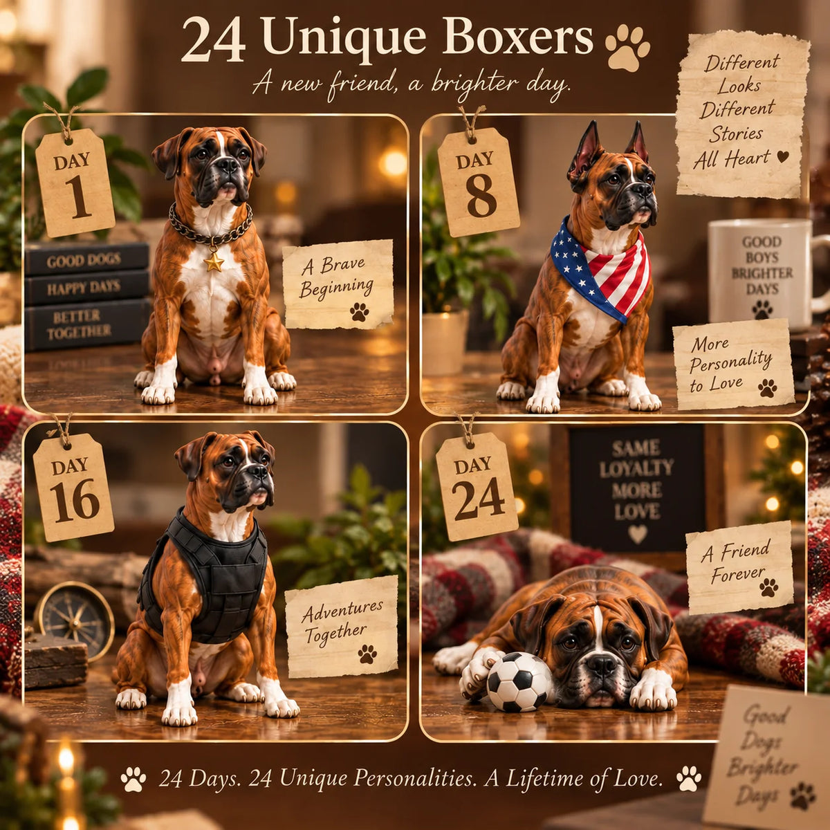 24 Days of Boxer Companions — 24 Unique Boxer Dog Collectible Figures