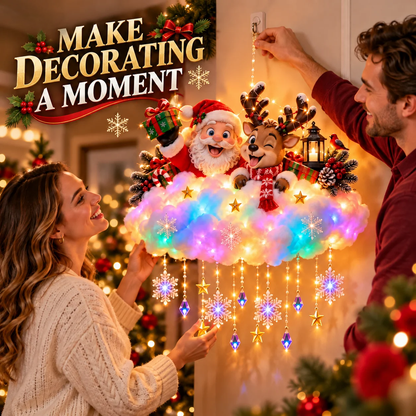 ✨ Santa & Reindeer Light-Up Christmas Cloud – A Holiday Story for Your Wall