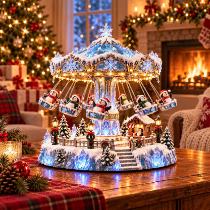🎄 Kerstaanbieding: 49% korting! 🐧 Pinguïn Winter Swing Carnival – Draaiende kerstdecoratie met lichtjes ❄️✨