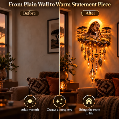 Majestic Savannah Family Glow – Lion & Cub Illuminated Wall Decor