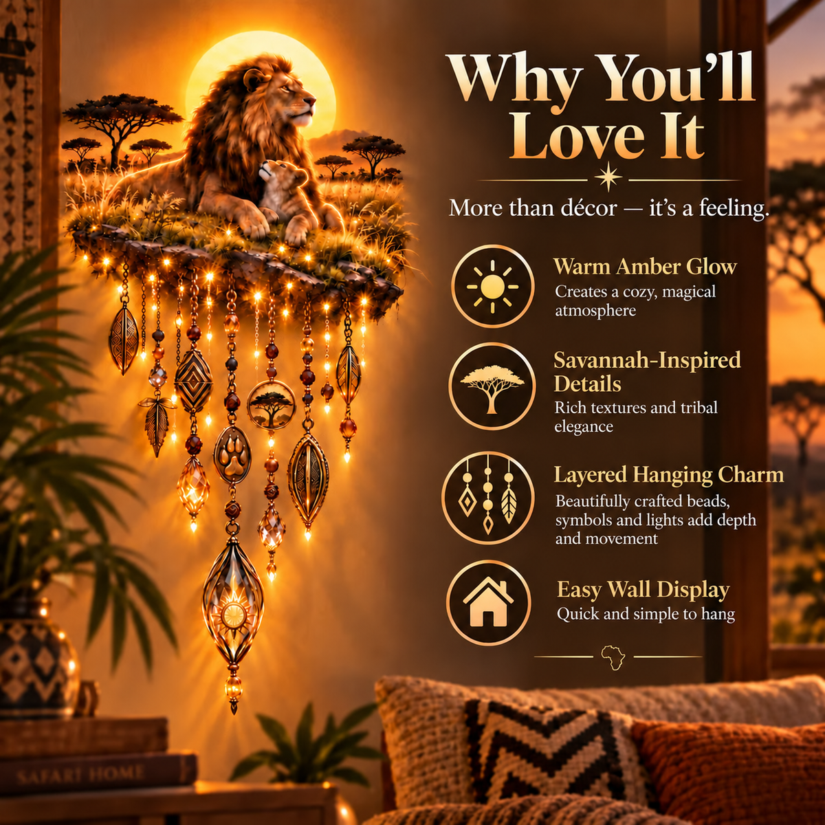 Majestic Savannah Family Glow – Lion & Cub Illuminated Wall Decor