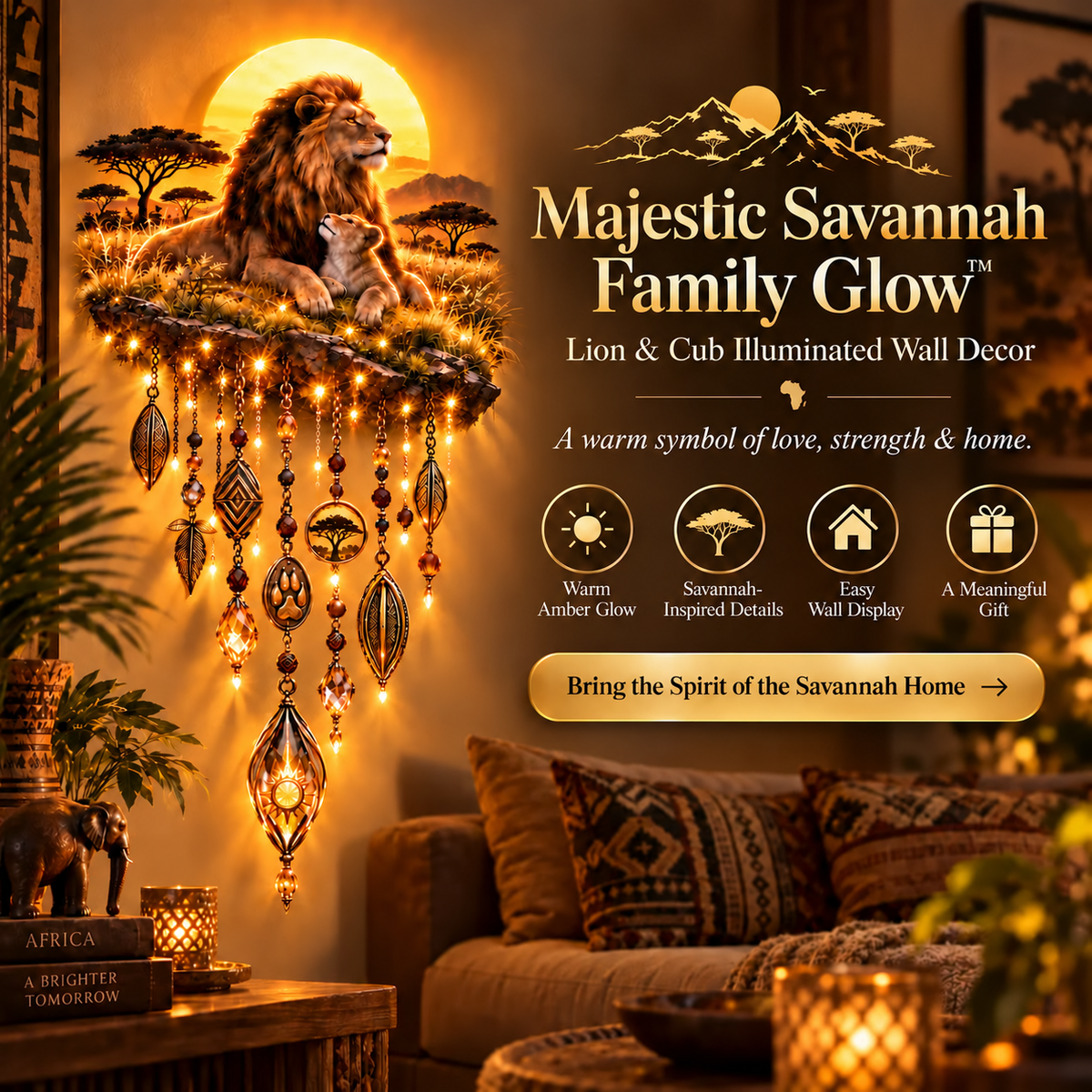 Majestic Savannah Family Glow – Lion & Cub Illuminated Wall Decor