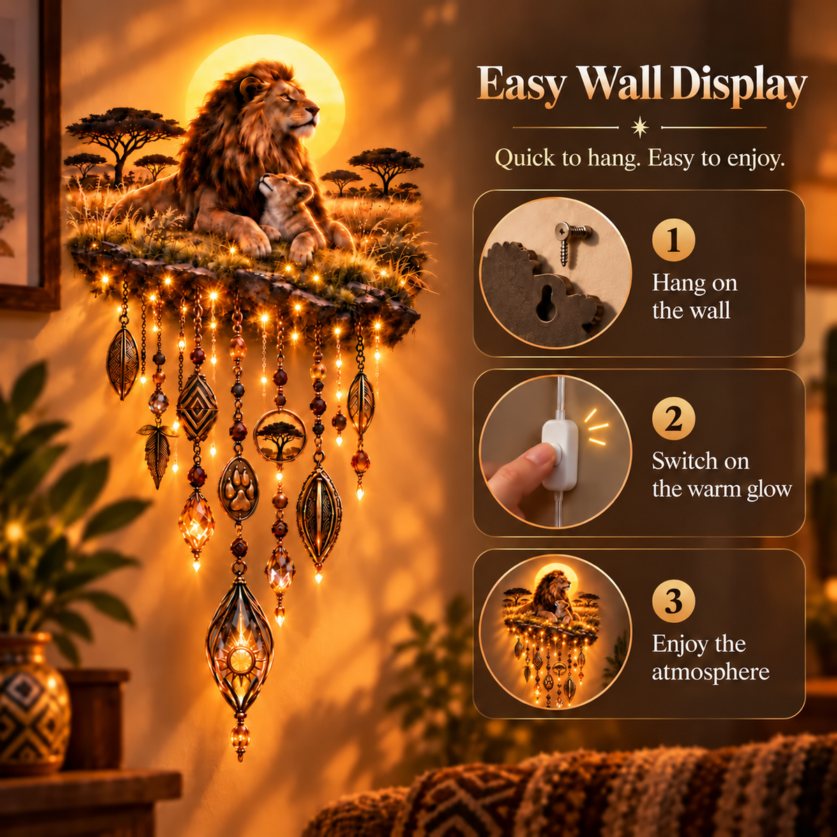 Majestic Savannah Family Glow – Lion & Cub Illuminated Wall Decor
