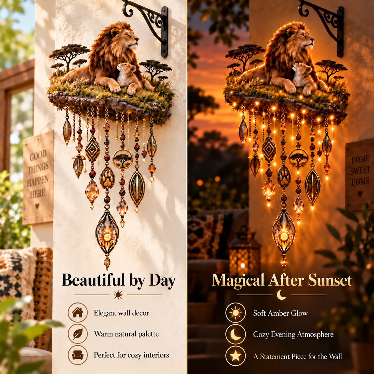 Majestic Savannah Family Glow – Lion & Cub Illuminated Wall Decor