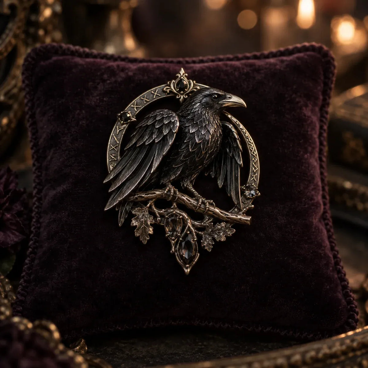 🐦‍⬛ Gothic Celtic Raven Brooch – Dark Academia Statement Pin
