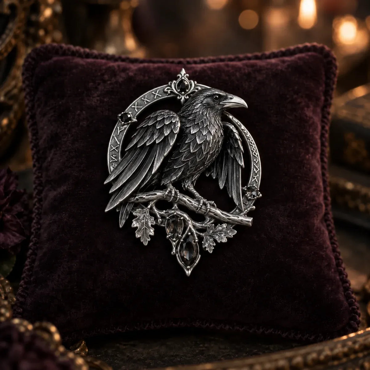 🐦‍⬛ Gothic Celtic Raven Brooch – Dark Academia Statement Pin
