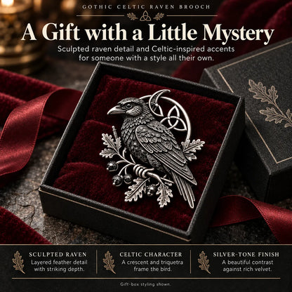 🐦‍⬛ Gothic Celtic Raven Brooch – Dark Academia Statement Pin