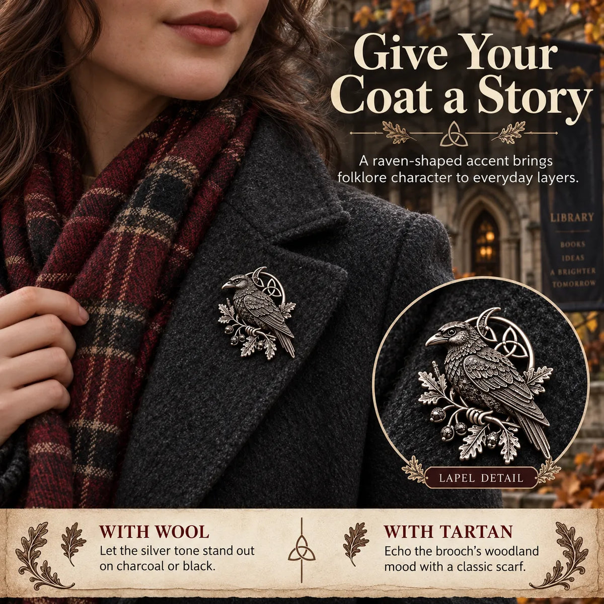 🐦‍⬛ Gothic Celtic Raven Brooch – Dark Academia Statement Pin