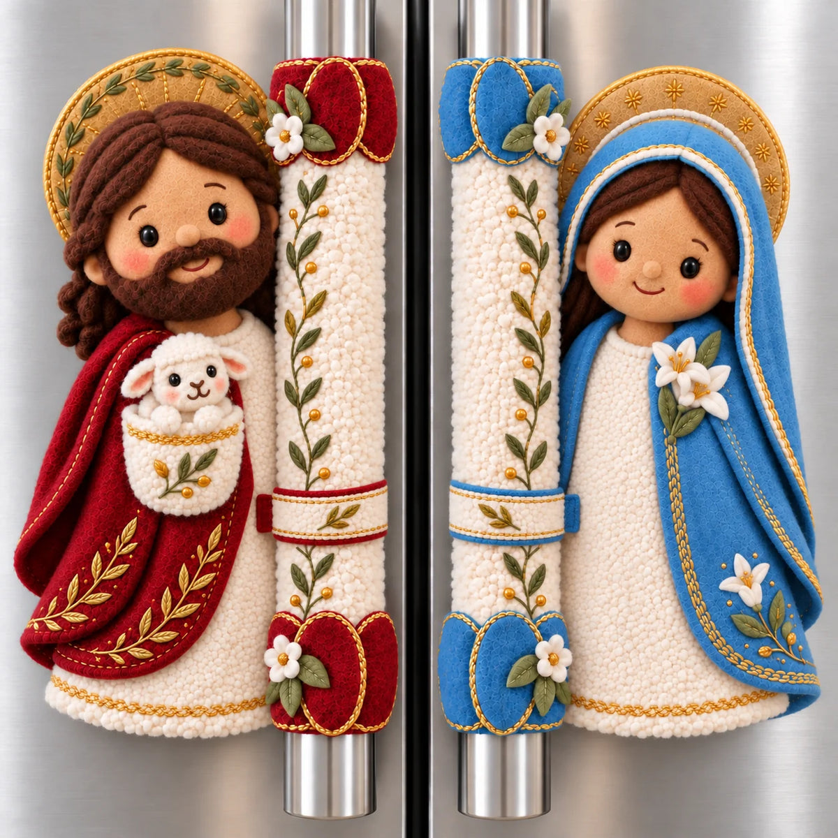 ⏳ Last Day 49% Off – ✝️ Jesus & Mary Plush Handle Huggers | Soft Faith-inspired Covers For Refrigerator Handles & Home Décor ❤️