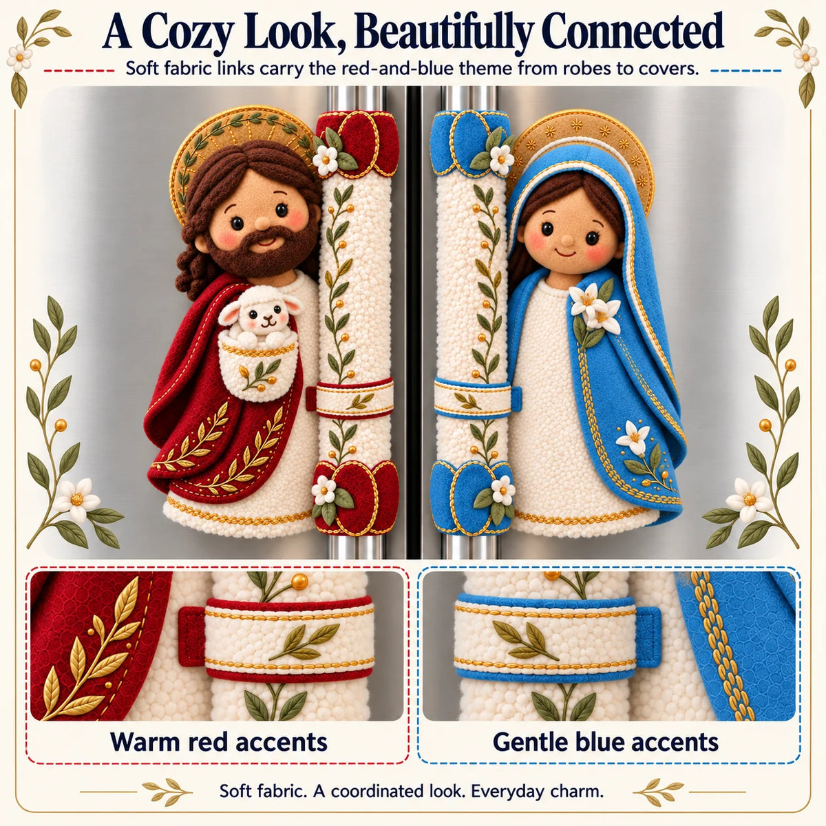 ⏳ Last Day 49% Off – ✝️ Jesus & Mary Plush Handle Huggers | Soft Faith-inspired Covers For Refrigerator Handles & Home Décor ❤️