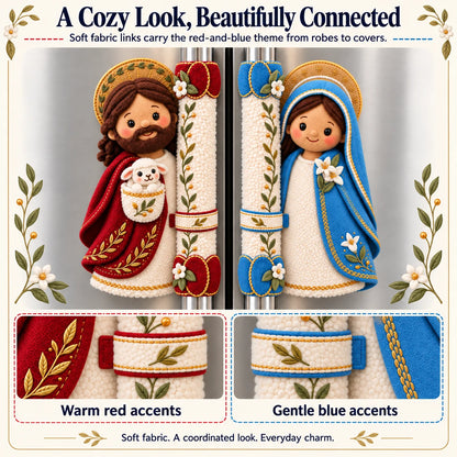 ⏳ Last Day 49% Off – ✝️ Jesus & Mary Plush Handle Huggers | Soft Faith-inspired Covers For Refrigerator Handles & Home Décor ❤️