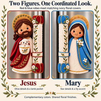 ⏳ Last Day 49% Off – ✝️ Jesus & Mary Plush Handle Huggers | Soft Faith-inspired Covers For Refrigerator Handles & Home Décor ❤️