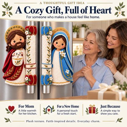 ⏳ Last Day 49% Off – ✝️ Jesus & Mary Plush Handle Huggers | Soft Faith-inspired Covers For Refrigerator Handles & Home Décor ❤️