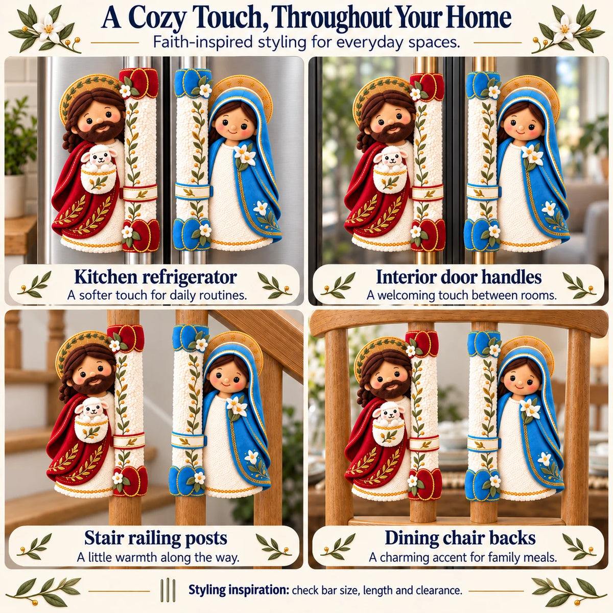 ⏳ Last Day 49% Off – ✝️ Jesus & Mary Plush Handle Huggers | Soft Faith-inspired Covers For Refrigerator Handles & Home Décor ❤️