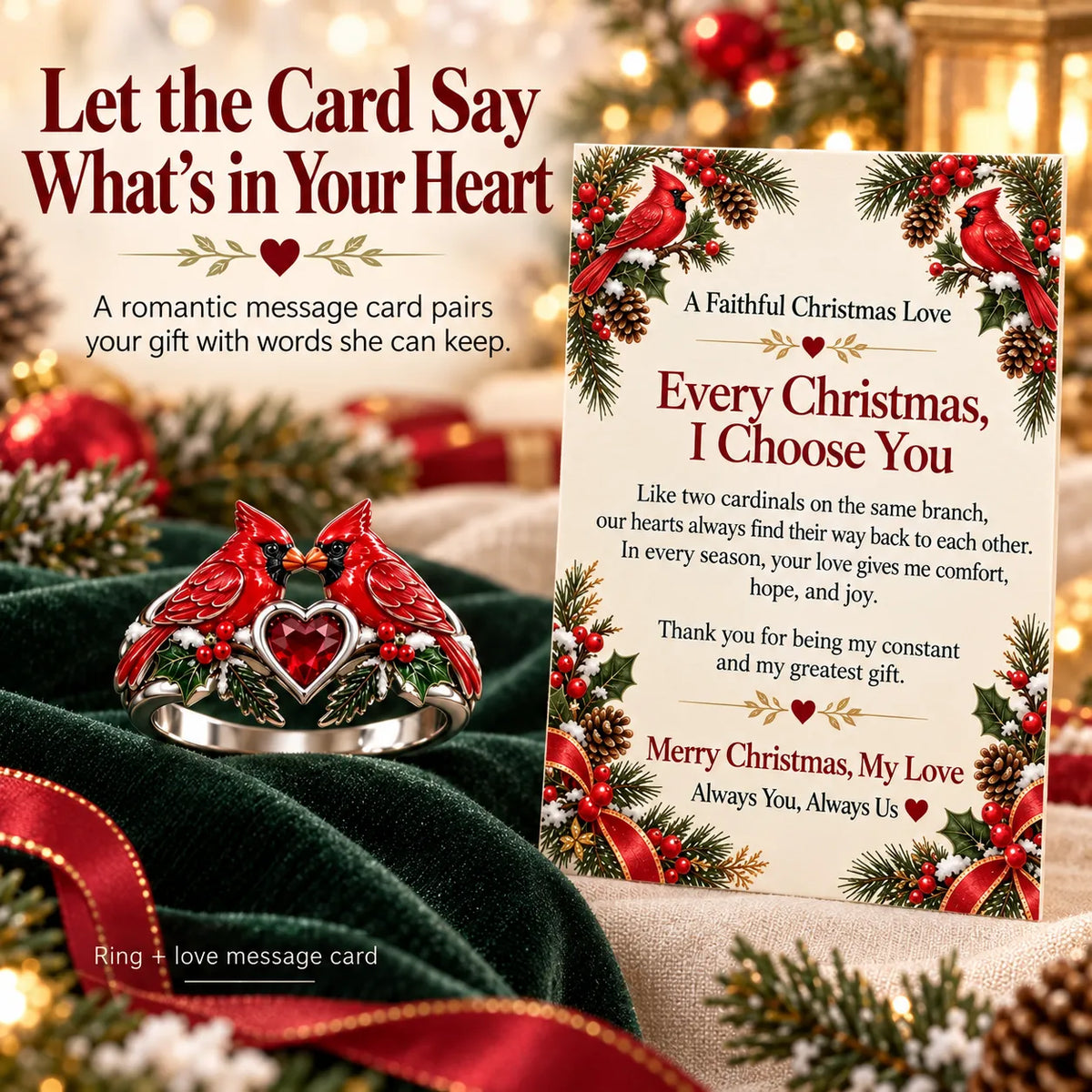 🎄two Cardinal Heart Christmas Ring | “every Christmas, I Choose You” ❤️